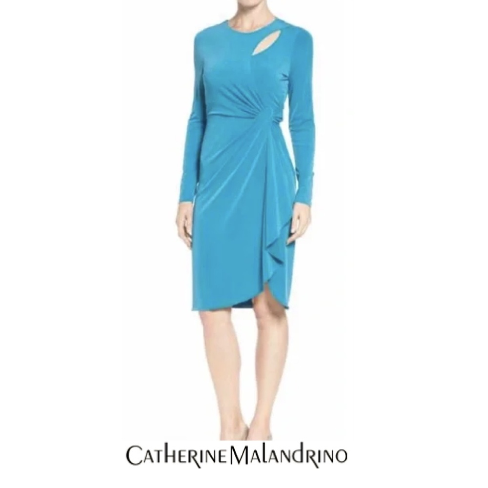 Catherine Malandrino Blue Wrap Long Sleeve Cut Out Dress